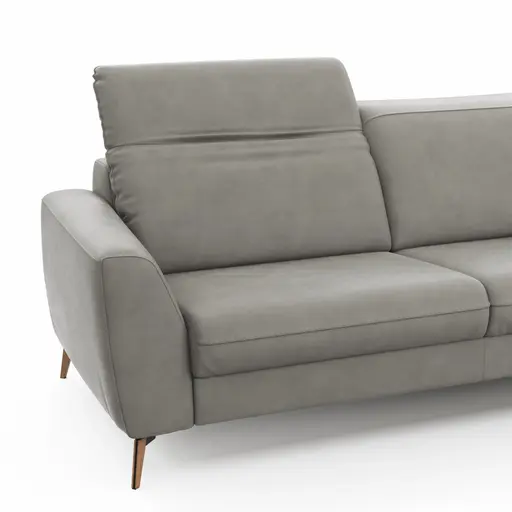 Sofa Tulsa KV - 3-Sitzer, inkl. Kopfteilverstellung, Leder, Graubeige