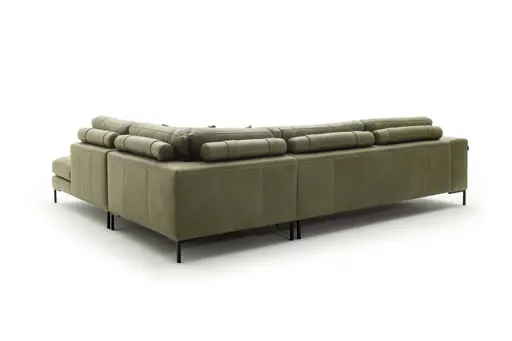 Ecksofa Solano - 2,5-Sitzer mit Ecke Rechts, Leder, Olive