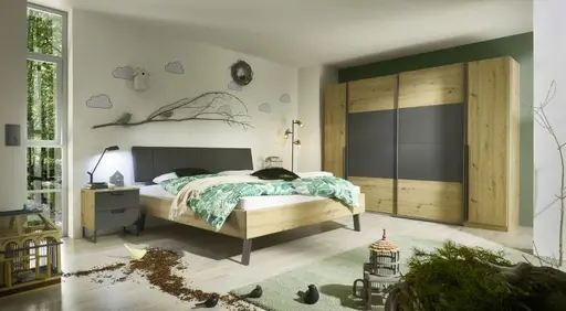 Bettanlage REELA- Liegefläche ca. 180x200 cm, Eiche Dekor, Dunkelgrau