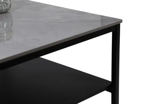 Couchtisch - LB ca. 70x70 cm, Marmoroptik grau, Schwarz