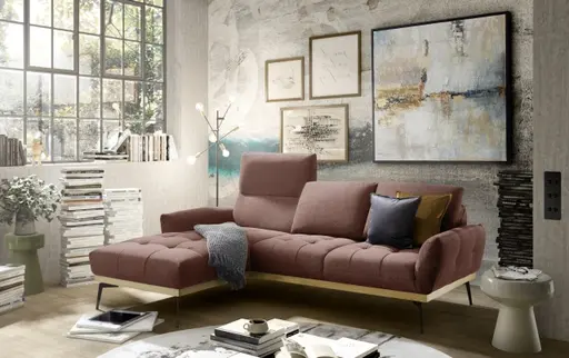 Ecksofa EDDIE - Ecke links, 2-Sitzer inkl. Rückenverstellungen, Stoff, Koralle