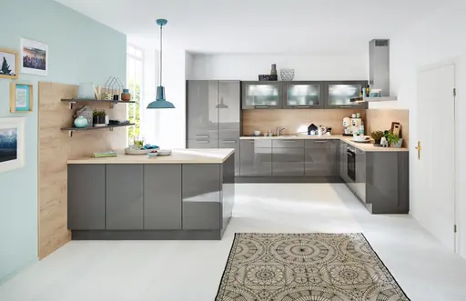 Inselküche 43.140 3425, Quartzgrau hochglanz