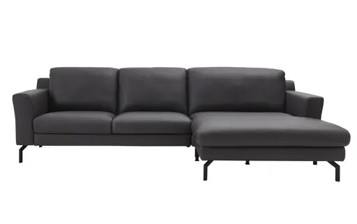 Ecksofa Princeton - 2,5-Sitzer mit Longchair groß rechts, TIEF, HOCH, Leder, Anthrazit