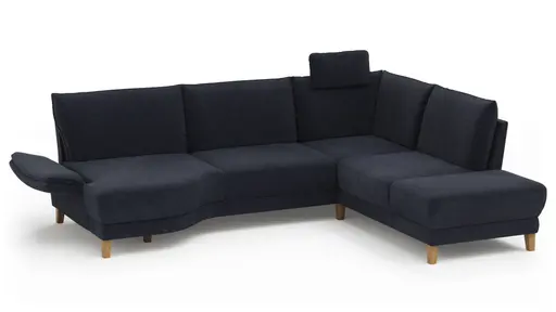 Sofa Stamford - 3,5-Sitzer, Bogen links mit Ecksofa 2-sitzig und Abschlusshocker Rechts, inkl. Armlehne verstellbar und Kopfstütze, Stoff, Dunkelblau