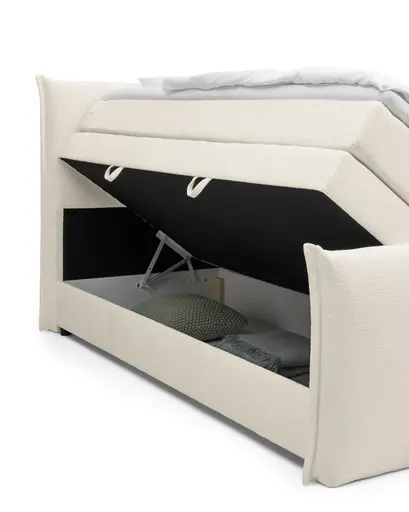 Boxspringbett SANDRIN L- Liegefläche ca. 180x200 cm, Stoff, Creme, inkl. Stauraum, und Fußteil