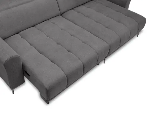 Ecksofa MINAO - 1,5-Sitzer mit Longchair rechts, Sitztiefe verstellbar motorisch, Kopfteil verstellbar, Stoff, Graphite