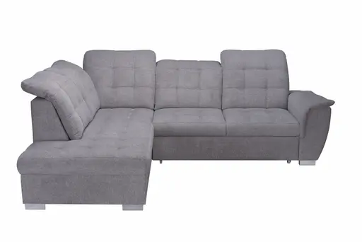 Ecksofa - Ecke links, 2-Sitzer inkl. Schlaffunktion und Bettkasten, verstellbare Kopfstützen, Stoff, Grau