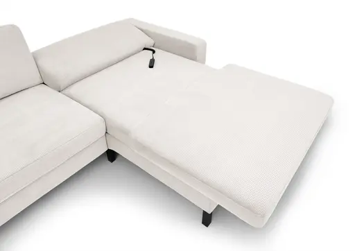Ecksofa CALM MOVE 2.0 - 2,5-Sitzer mit Longchair rechts, Schlaffunktion, Feincord, Weiß