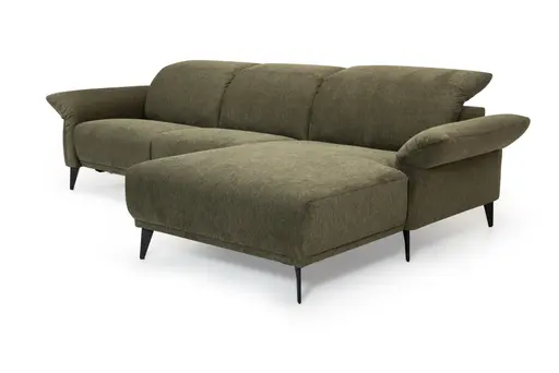 Ecksofa - 2,5-Sitzer mit Longchair rechts, Kopfteil verstellbar, Stoff, Grün