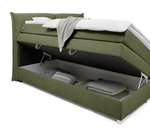 Boxspringbett SANDRIN L- Liegefläche ca. 200x200 cm, Stoff, Olivgrün, inkl. Stauraum