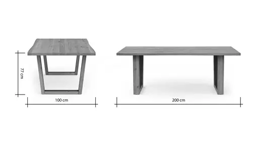 Esstisch Belfast - LB ca. 200x100 cm, Eiche massiv, mit Metalleinlage im Gestell