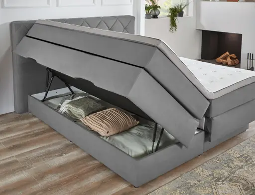 Boxspringbett- Liegefläche ca. 180x200 cm, Stoff, Grau