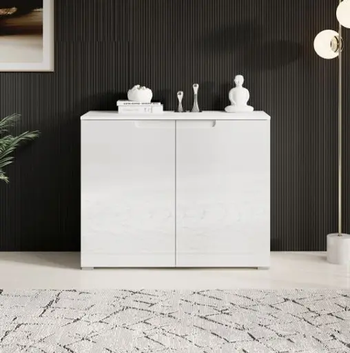 Kommode - B ca. 100 cm, Weiß, Weiß Hochglanz