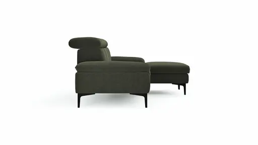 Ecksofa Felipa - 2,5-Sitzer mit Longchair rechts inkl. Kopfteil verstellbar, Stoff, Dunkelgrün