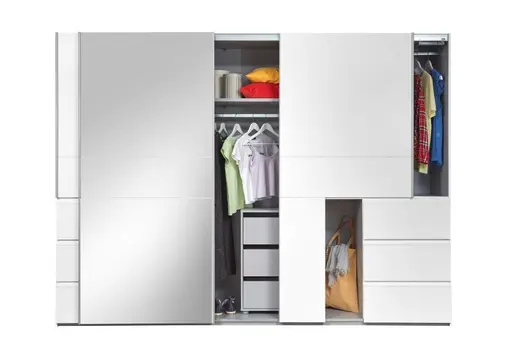 Schwebetürenschrank FJOLLA- B ca. 270 cm, Weiß, Spiegel