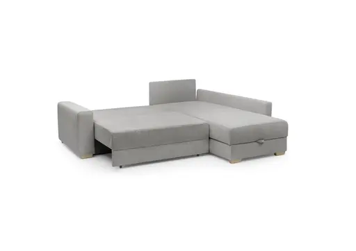 Ecksofa Jyte - 2-Sitzer mit Ecke rechts, Schlaffunktion mit Bettkasten, Stoff, Grau
