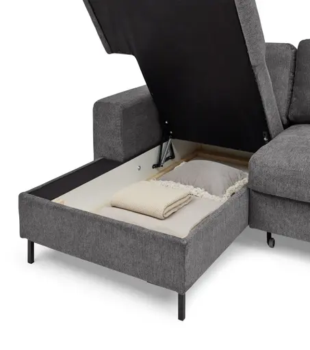 Ecksofa - Longchair links mit 2-Sitzer, Stoff, Anthrazit