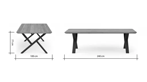 Esstisch Belfast - LB ca. 240x100 cm, Eiche massiv, X-Gestell asymmetrisch