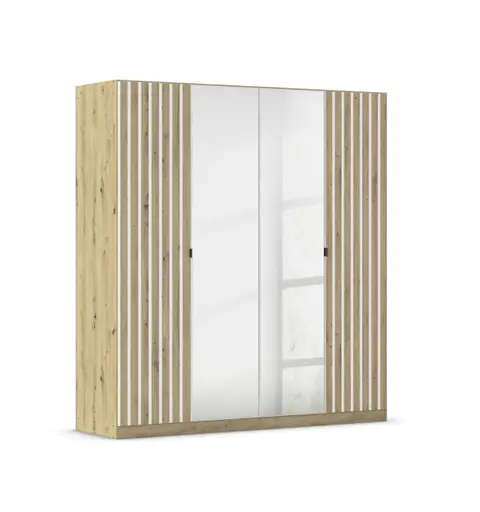 Drehtürenschrank RUERTO- B ca. 181 cm, Eiche Dekor, Weiß, Paneel, Eiche Dekor, Spiegel