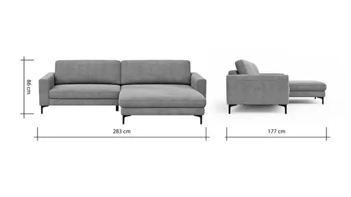 Ecksofa Oviedo - 1,5-Sitzer mit Longchair rechts, Stoff, Natur