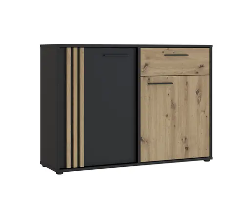 Kommode FLORISS- Schwarz, Eiche Dekor