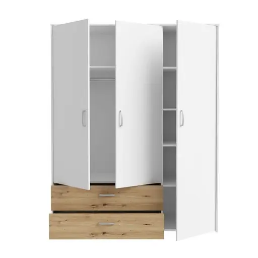 Drehtürenschrank FILIPO- B ca. 153 cm, Weiß, Eiche Dekor