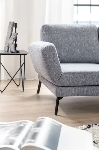 Ecksofa - 2-Sitzer mit Ecke rechts, Rückenlehne/Armlehne verstellbar (manuell), Drehsitz (manuell), Flachgewebe, Graublau