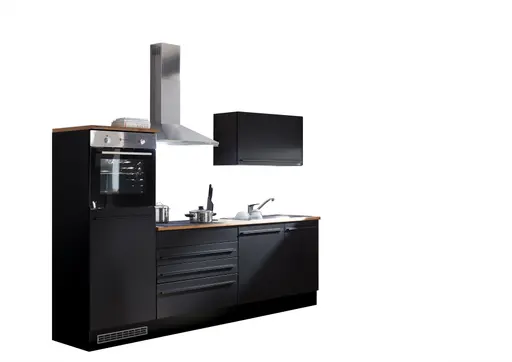 Küchenblock- ohne E-Geräte, B ca. 260 cm, Schwarz, Matt