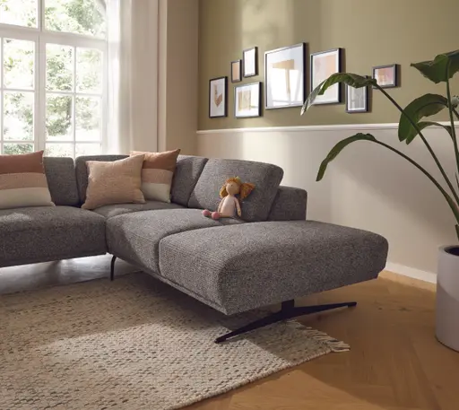 Ecksofa Benissa - Ecke und Abschlussteil mit 2,5-Sitzer rechts inkl. Rückenlehne verstellbar, Stoff, Dunkelgrau