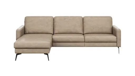 Ecksofa Enna - Longchair Links mit 3-Sitzer, Armlehne A, Leder, Taupe
