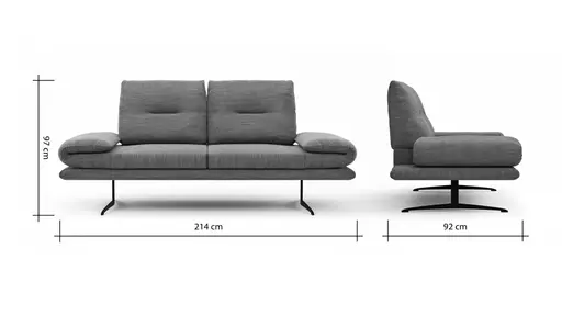Sofa Lucero - 2,5-Sitzer inkl. Rückenlehne/Armlehne/Sitztiefe verstellbar und drehbares Sitzelement, Leder, Weinrot