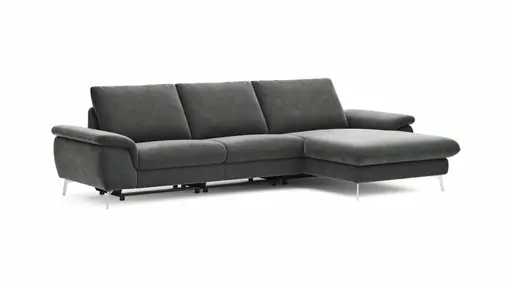 Ecksofa Gotera - 1,5-Sitzer med + 1,5-Sitzer med mit Longchair groß rechts inkl. Schlaffunktion (teilmotorisch), Armlehne klappbar, Rückenlehne verstellbar  und einmal Relaxfunktion (teilmotorisch), Stoff, Anthrazit
