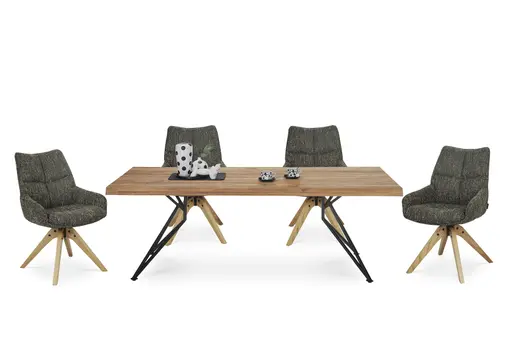 Esstisch - LB ca. 220x100 cm, Wildeiche massiv geölt, Baumkante, Schwarz