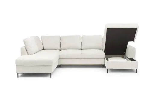 Wohnlandschaft - Ecke links mit 2-Sitzer und Longchair rechts, Stoff, Creme