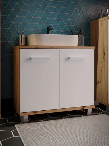 Waschbeckenunterschrank- B ca. 69 cm, Eiche Dekor, Hellgrau