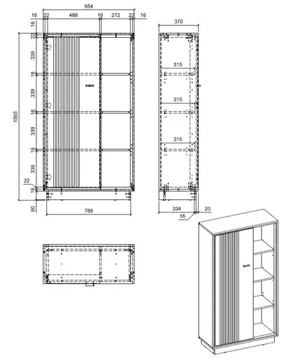Regal- Eiche Dekor, Weiß Hochglanz