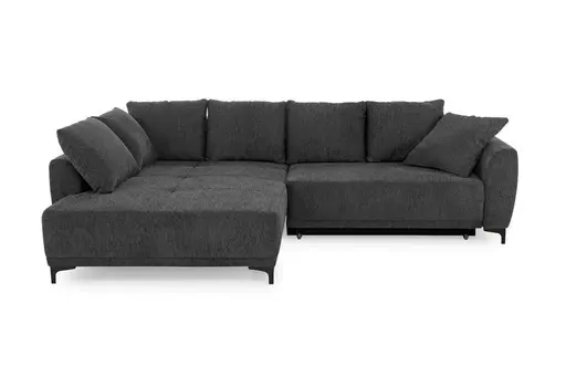 Ecksofa JACEK - 3-Sitzer, Ecke rechts inkl. Schlaffunktion mit Bettkasten, Stoff, Dunkelgrau