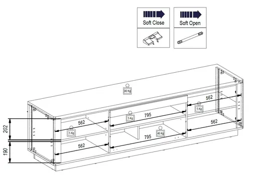 TV-Lowboard - mit Beleuchtung, B ca. 199 cm, Eiche Nachbildung, Eiche dunkel Nachbildung