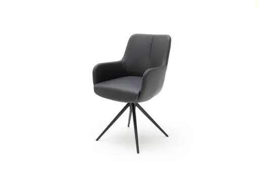 Armlehnstuhl Mis - Leder, Schwarz, Drehbar, Gestell, Schwarz
