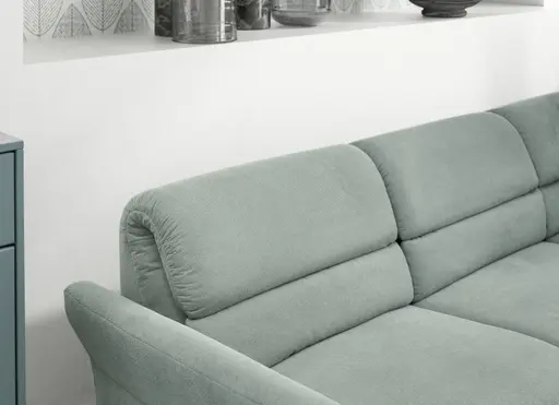 Ecksofa - 3-Sitzer mit Ecke rechts, Rückenlehne verstellbar, Stoff, Salbei
