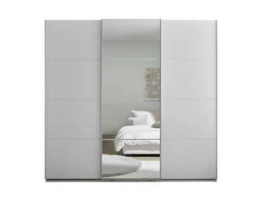 Schwebetürenschrank- B ca. 215 cm, Weiß, Spiegel