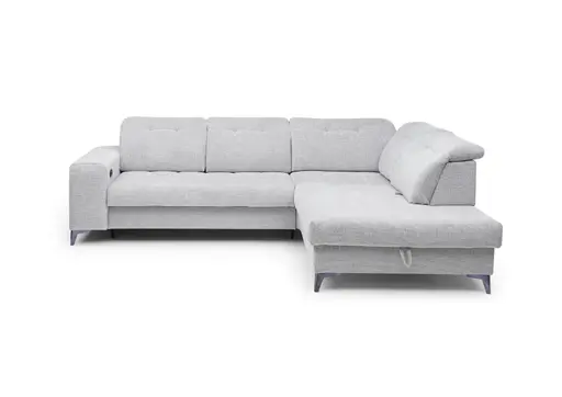 Ecksofa -2-Sitzer mit Ecke rechts, Kopfteil verstellbar, Sitztiefe verstellbar motorisch, Stoff, Hellgrau