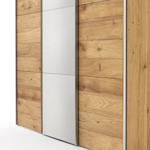 Schwebetürenschrank Colorado - B ca. 307 cm, Eichenfurnier mit Glas