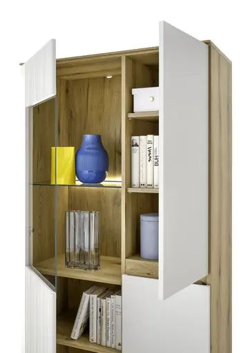Vitrine- Eiche Dekor, Hellgrau