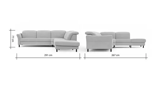 Ecksofa Rafaela - 2,5-Sitzer, Ecke rechts, Kopfteil verstellbar (manuell), Webstoff, Ecru