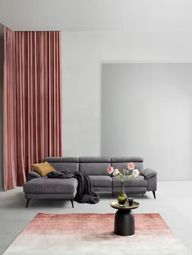 Ecksofa Anna - Longchair links mit 2,5-Sitzer inkl. Relaxfunktion (motorisch), Kopfteil verstellbar, Stoff, Stahl