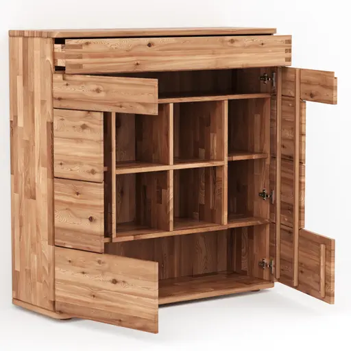 Highboard Cartago Soft - Astbuche massiv, natur geölt