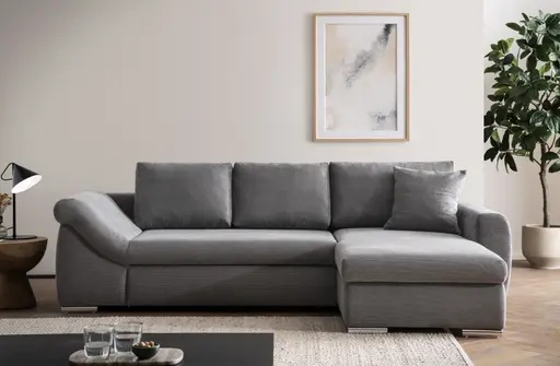 Ecksofa - 2-Sitzer, Ecke rechts inkl. Schlaffunktion mit Bettfunktion, Stoff, Ash