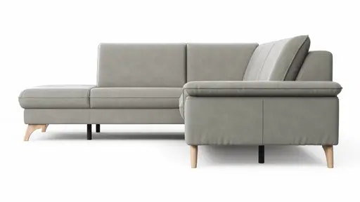 Ecksofa Tulsa KS - 1,5-Sitzer mit Anstellhocker links, Spitzecke und 2,5-Sitzer rechts, Leder, Graubeige
