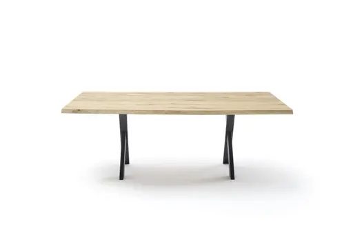 Esstisch 3100 - LB ca. 200x100 cm, Asteiche massiv, Waldkante, Kreuzfuß, Schwarz